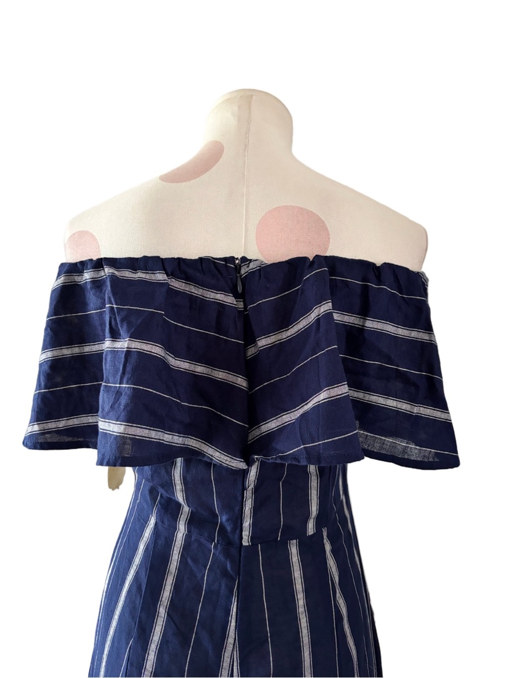 NWT Altar’d State Cara Off Shoulder Wide Leg Jumpsuit Navy Stripe Medium - Picture 8 of 10